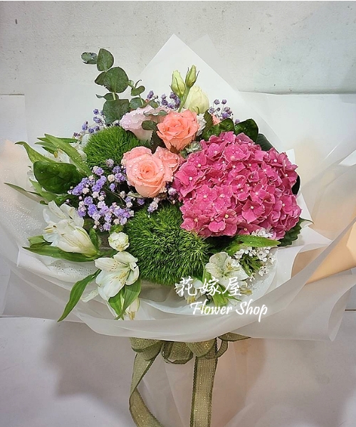 繡球玫瑰花束 台南東區花店